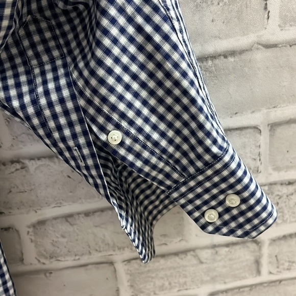 US polo men’s long sleeve plaid shirt wrinkle free 16.5 neck navy blue, white - Picture 4 of 7